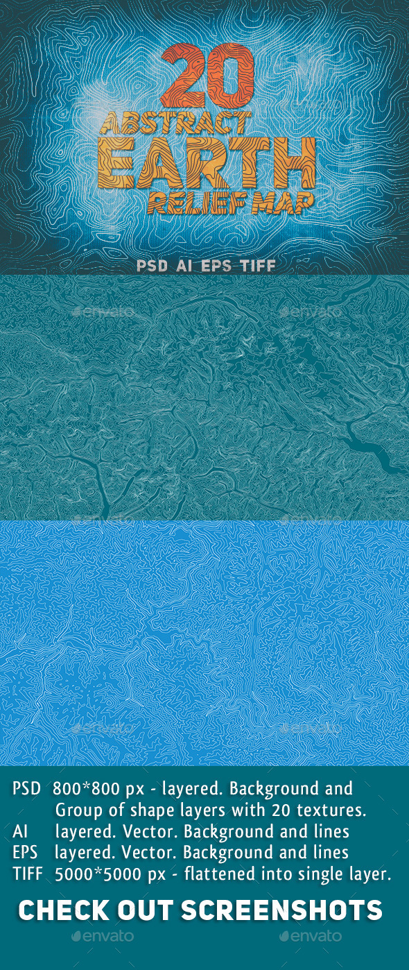 20 Abstract Earth Relief Maps - Travel Conceptual