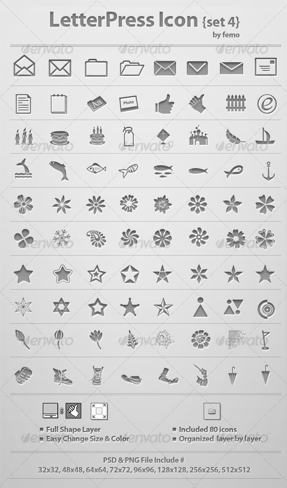 Letterpress Icon {Set 4} - Web Icons