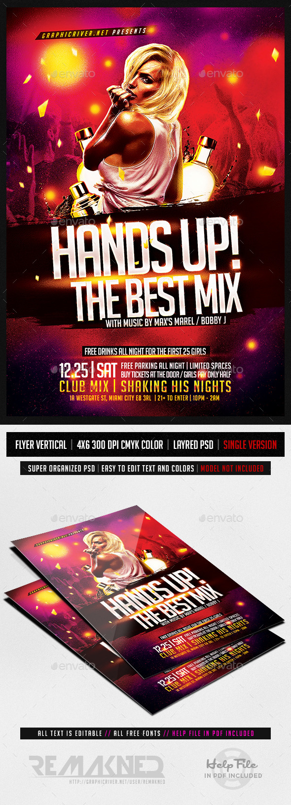 Hands Up Dance Music | Flyer Template PSD - Clubs & Parties Events