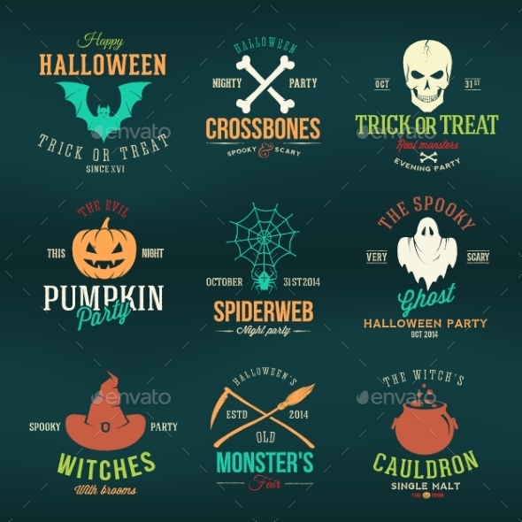 Vintage Typography Halloween Vector Color Badges - Halloween Seasons/Holidays