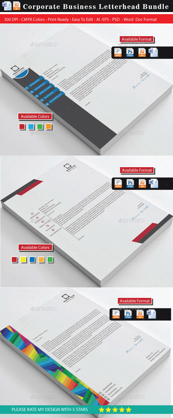 Corporate 2 Modern Letterhead Bundle - Stationery Print Templates