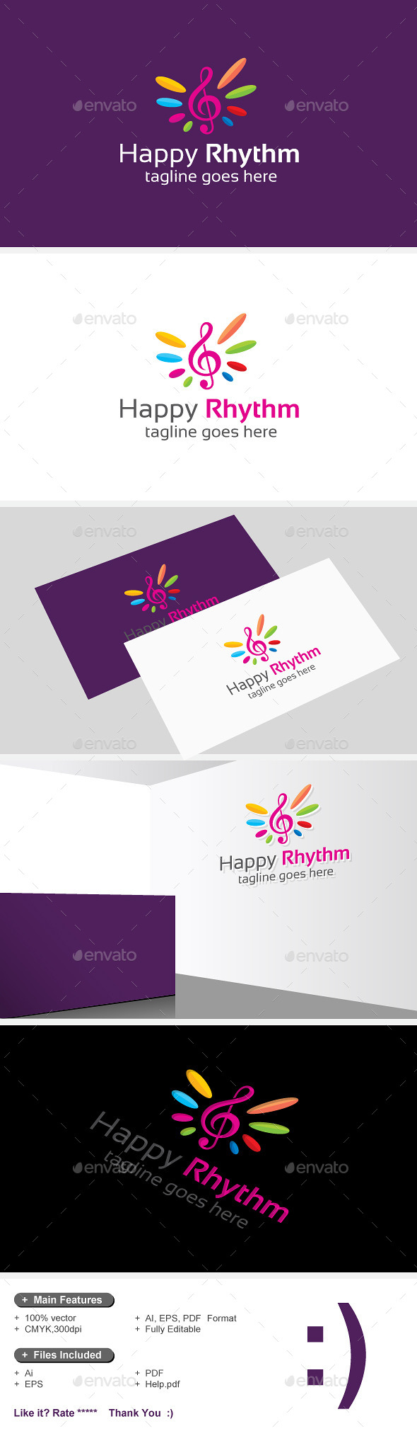 Happy Rhythm & Glad Music - Symbols Logo Templates