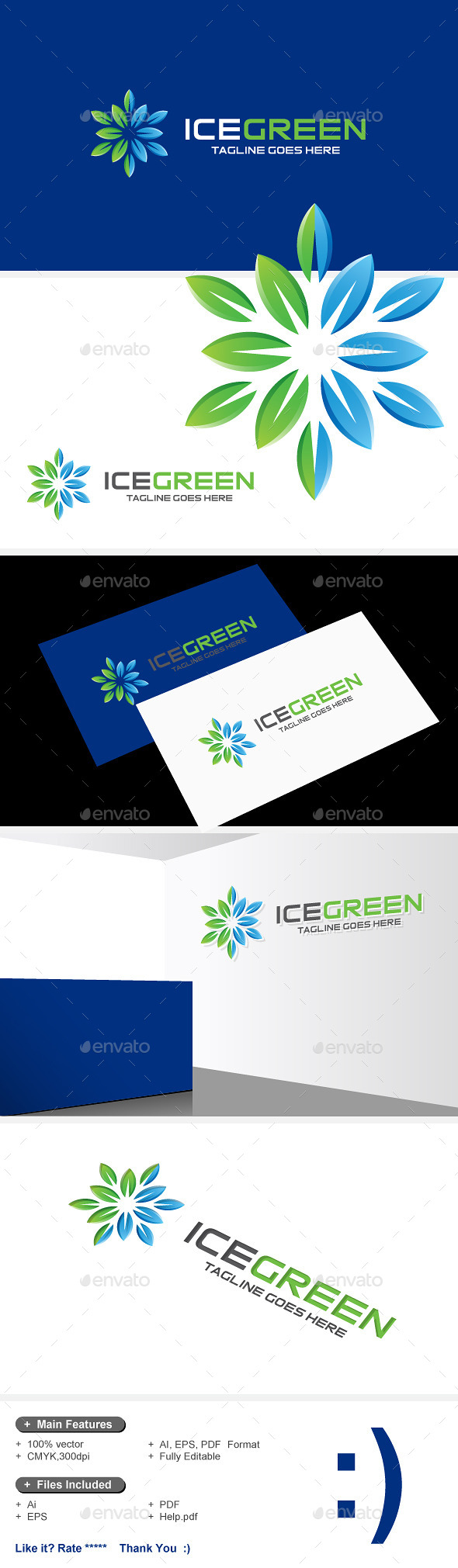 Ice Green & Snow Leaves Logo - Nature Logo Templates