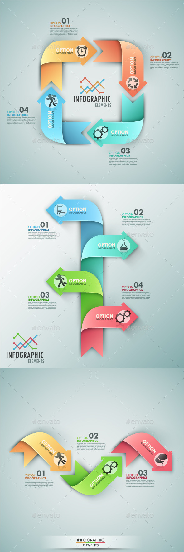 Set Of 3 Infographic Templates With Arrows - Infographics
