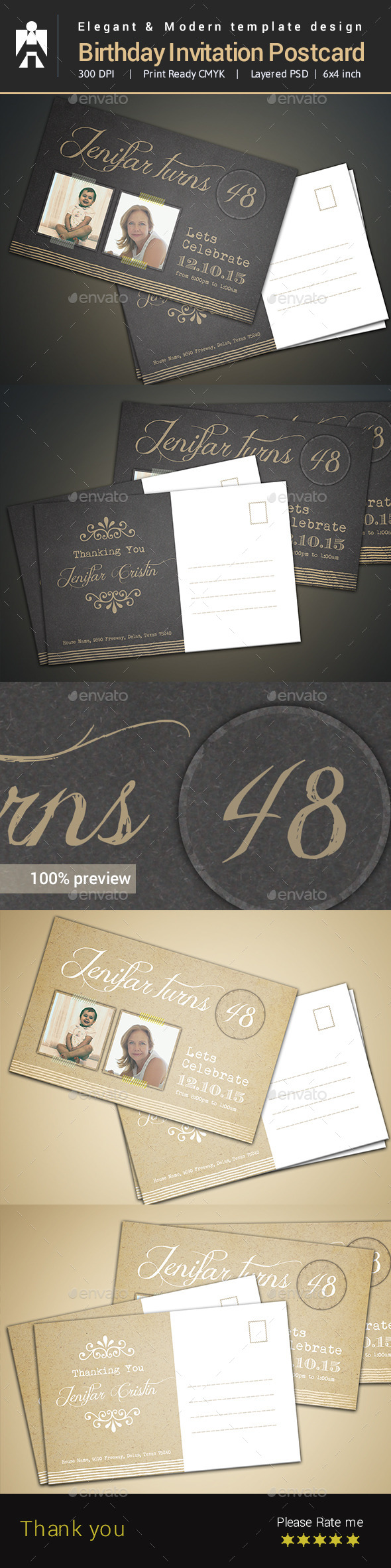 Birthday Invitation Postcard Template - Birthday Greeting Cards