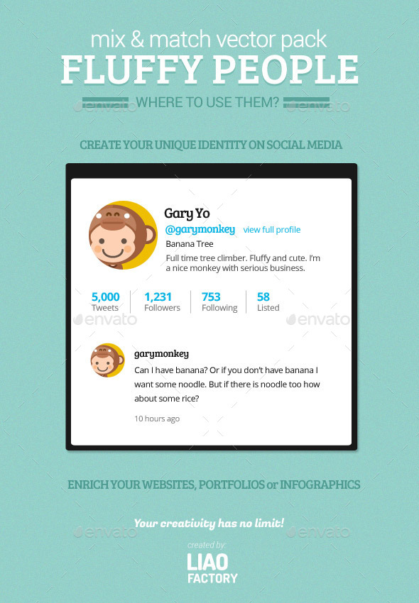 Fluffy People Characters Design Vector Pack, Vectors GraphicRiver