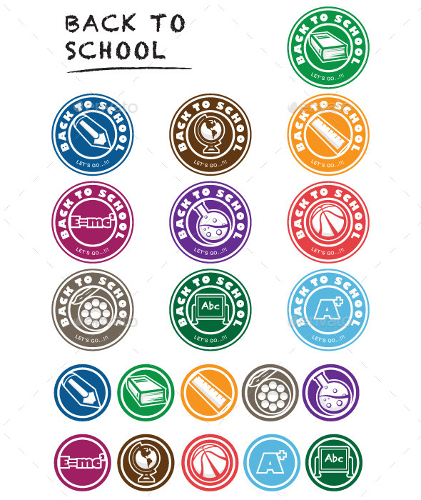 Back to School Icon Set Labels - Objects Vectors