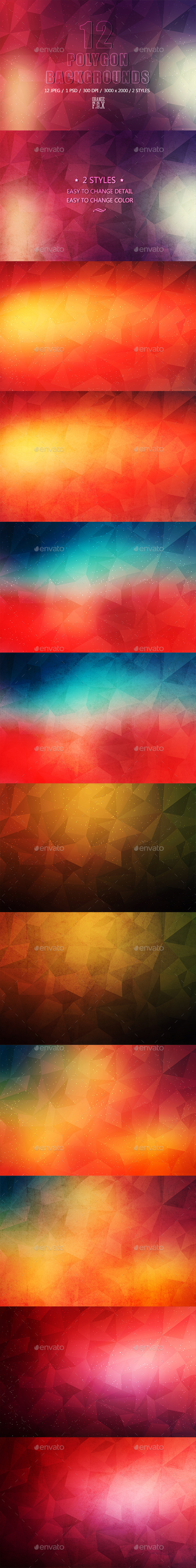 12 Polygon Backgrounds - 2 Styles - Abstract Backgrounds