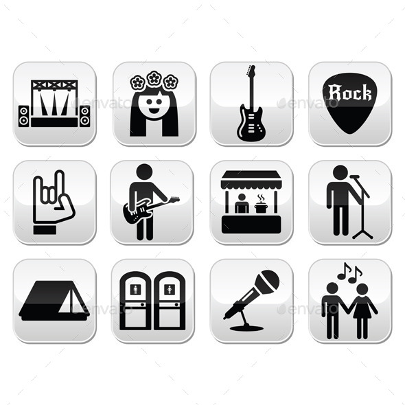 Music Festival, Live Concert Vector Buttons Set - Miscellaneous Conceptual