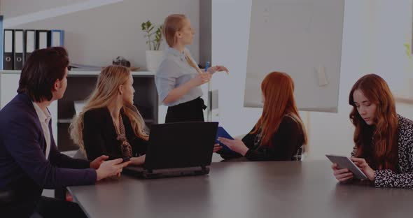 Businesswoman Explaining Colleagues in Meeting alt
