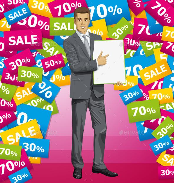 Vector Businessman With Empty Write Board - Commercial / Shopping Conceptual