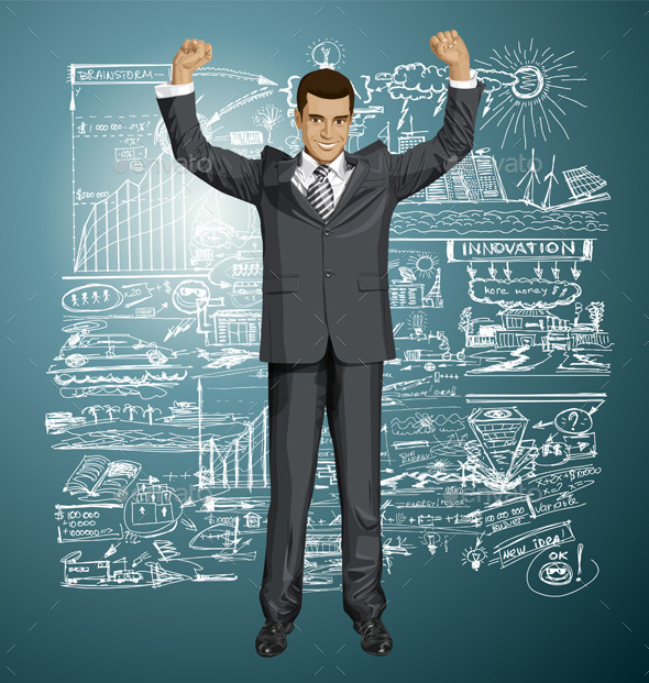 Businessman with Hands Up - People Characters