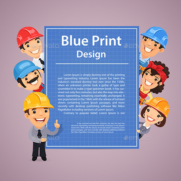 Builders Presenting Blue Print Poster - Concepts Business