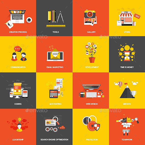 Set of Flat Design Concept Icons - Technology Conceptual