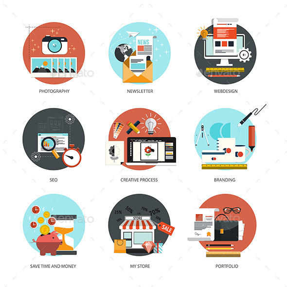 Set of Flat and Colorful Concepts Icons - Business Icons