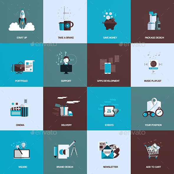 Set of Flat Design Concept Icons - Business Icons