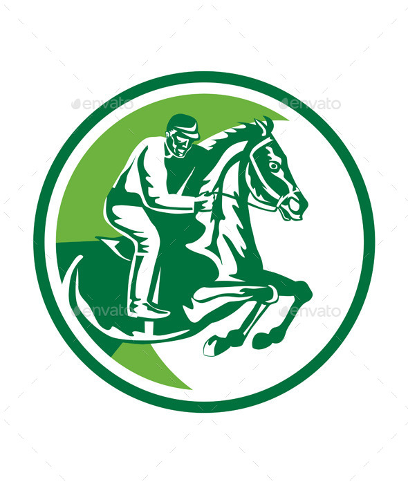 Equestrian Show Jumping Side Circle Retro - Sports/Activity Conceptual