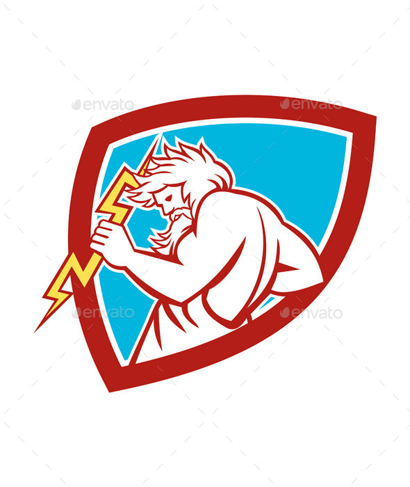 Zeus Wielding Thunderbolt Shield Retro - People Characters