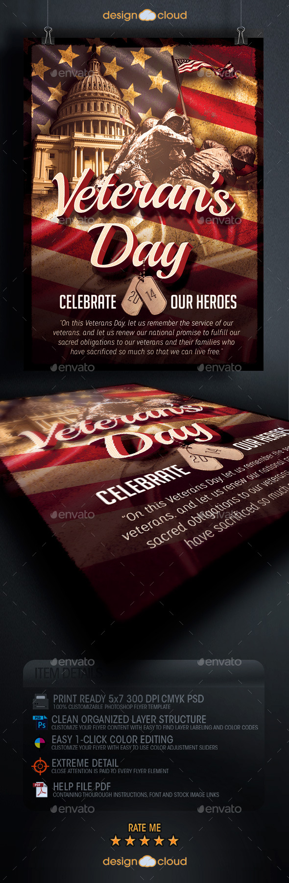 Veteran's Day Flyer Template by DesignCloud GraphicRiver