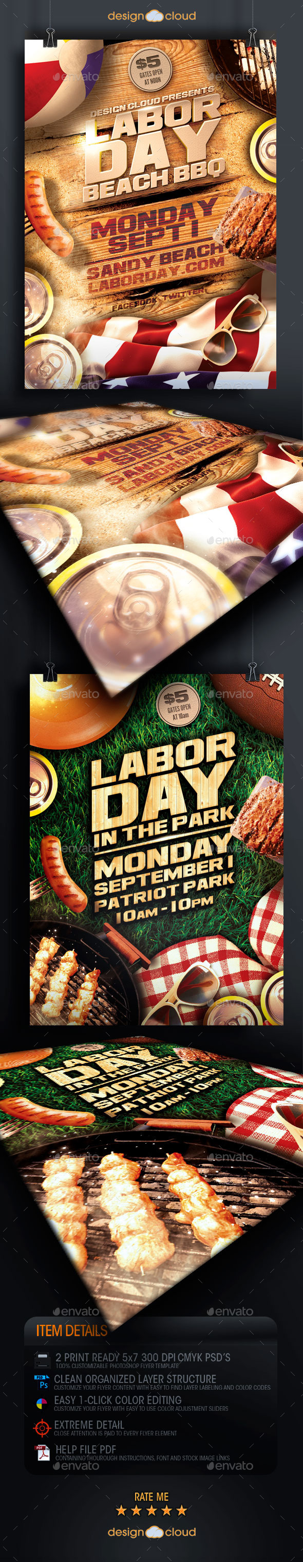 Labor Day Beach and Park Party Flyer Template Duo - Holidays Events