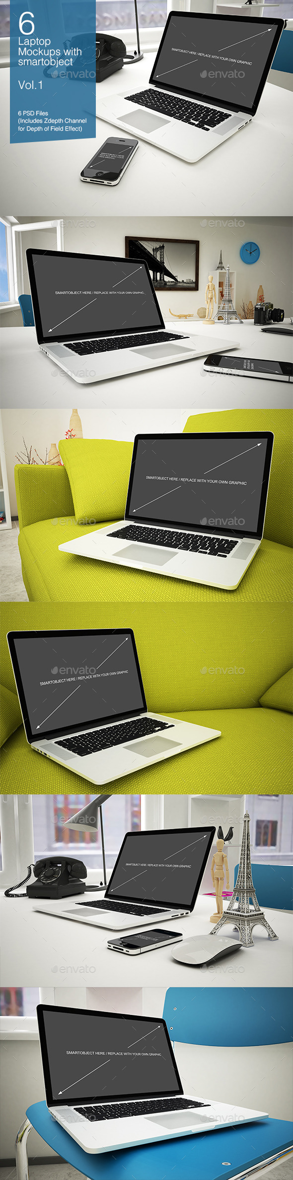 Laptop Mockup 6 Poses - Vol.1 - Laptop Displays