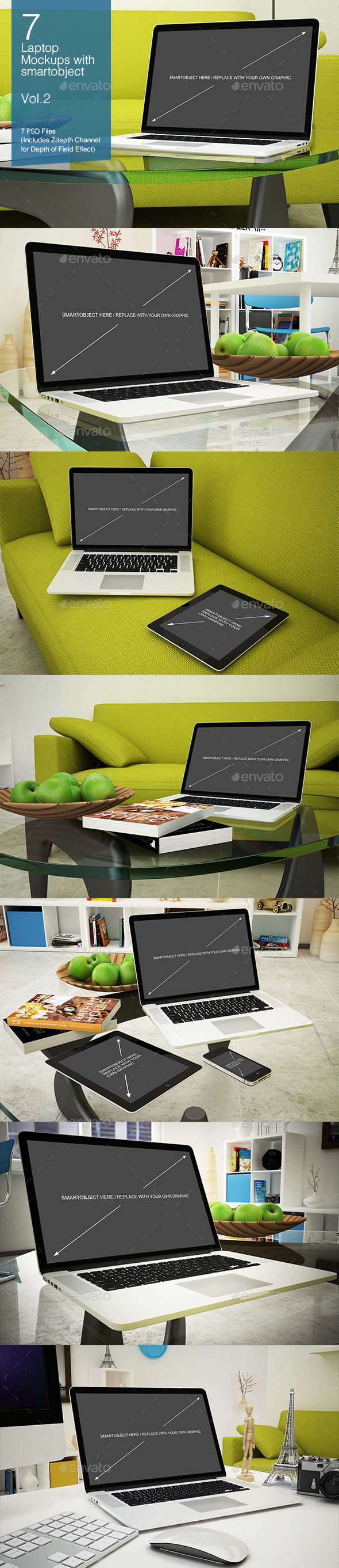 Laptop Mockup 7 Poses - Vol.2 - Laptop Displays