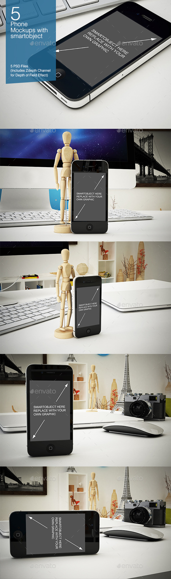 Phone Mockup 5 Poses - Mobile Displays