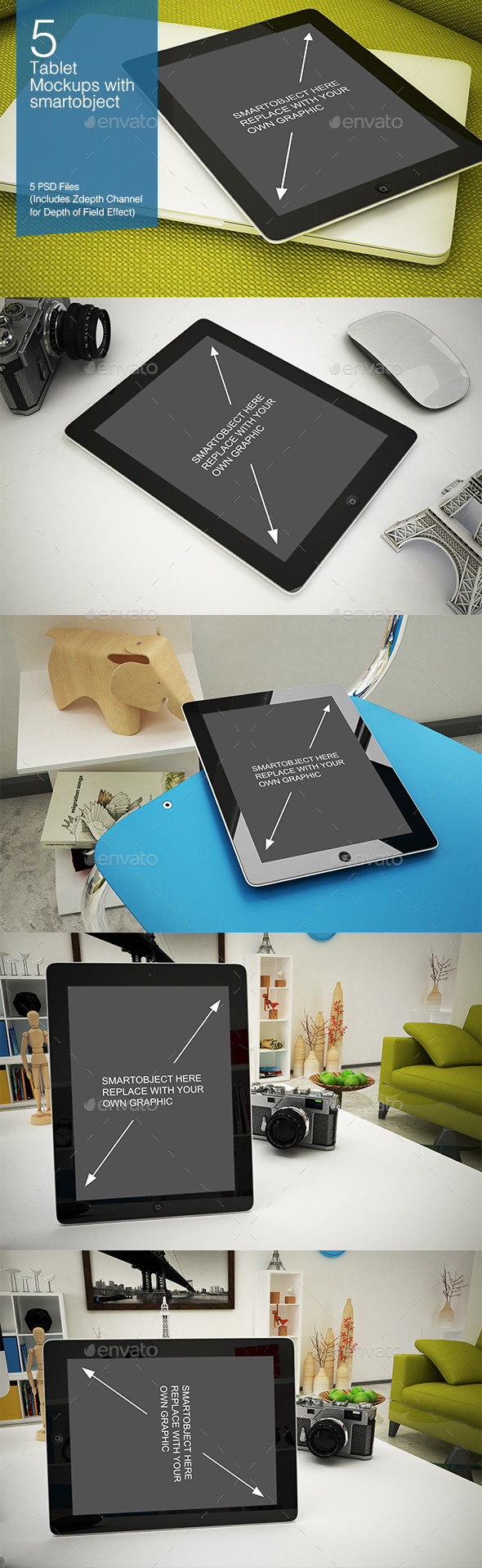 Tablet Mockup 5 Poses - Mobile Displays