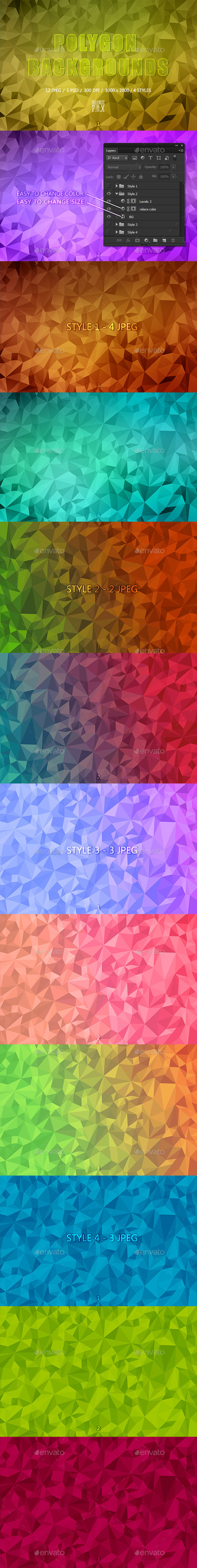 12 Polygon Backgrounds - 4 Styles - Abstract Backgrounds