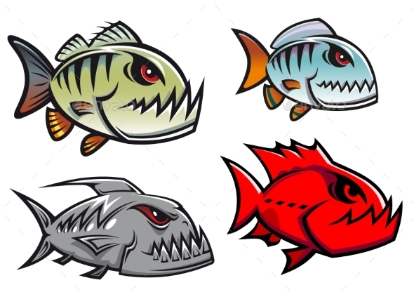 Cartoon Piranha Fish by seamartini GraphicRiver