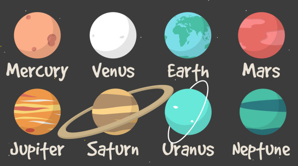 2D Cartoon Rotating Planets of the Solar System