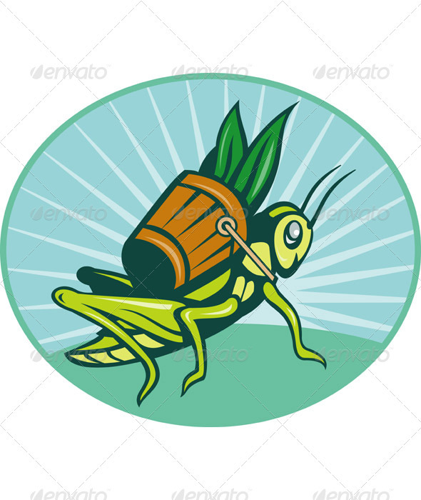 Grasshopper Carrying Basket Of Grass Blade