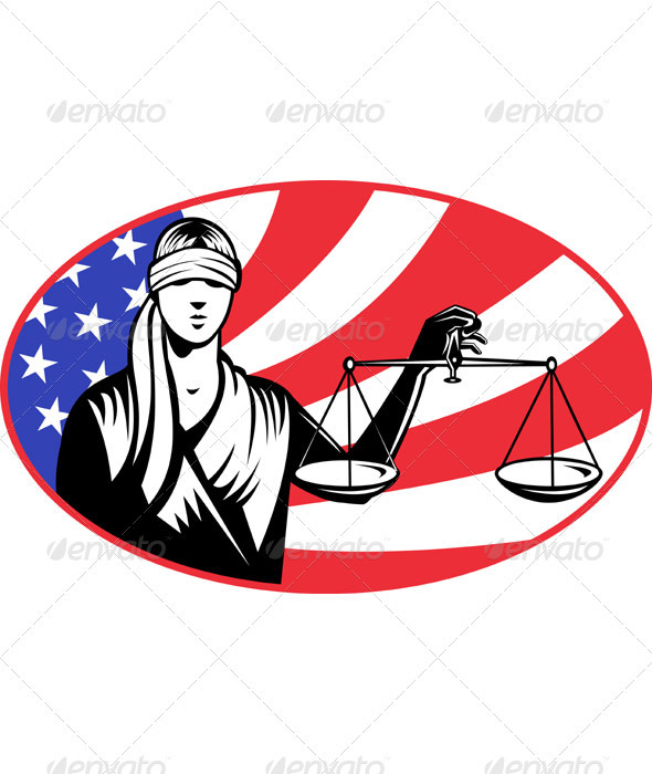 Lady Carrying Scales of Justice With American Flag - Conceptual Vectors