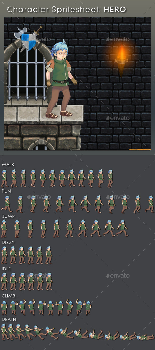 Character Spritesheet: Hero - Sprites Game Assets