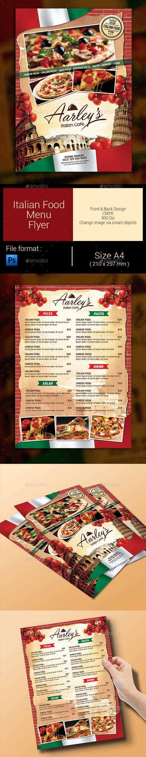 Italian Food Menu Flyer - Food Menus Print Templates