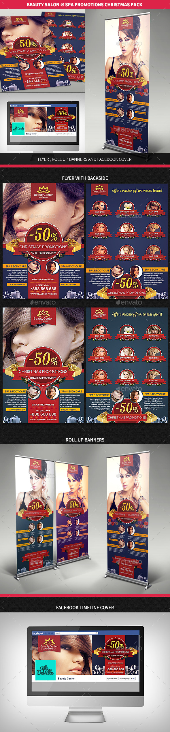 Beauty Center & Spa Christmas Promotions Pack - Commerce Flyers
