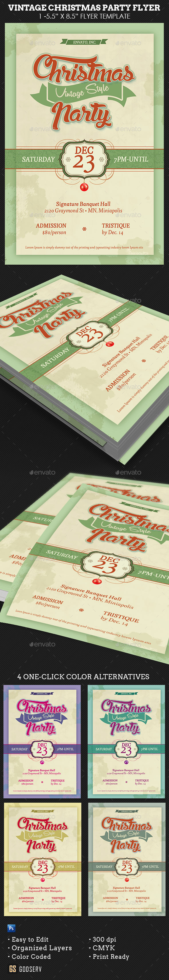 Vintage Christmas Party Flyer Template - Holidays Events