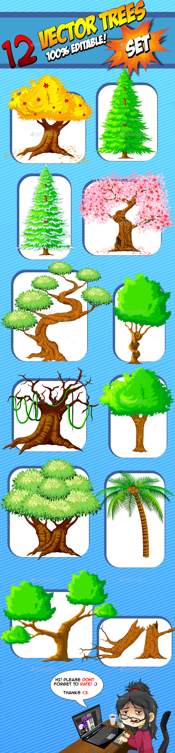 Vector Trees - Set - Nature Backgrounds