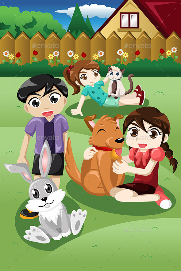 Kids playing with their Pets - People Characters