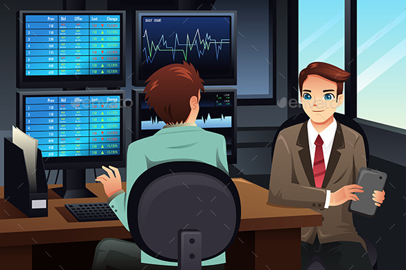 Stock Trader Looking at the Stock Market Monitors - Business Conceptual