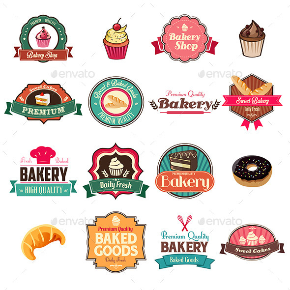 Vintage Bakery Collection of Icons and Tags - Decorative Vectors