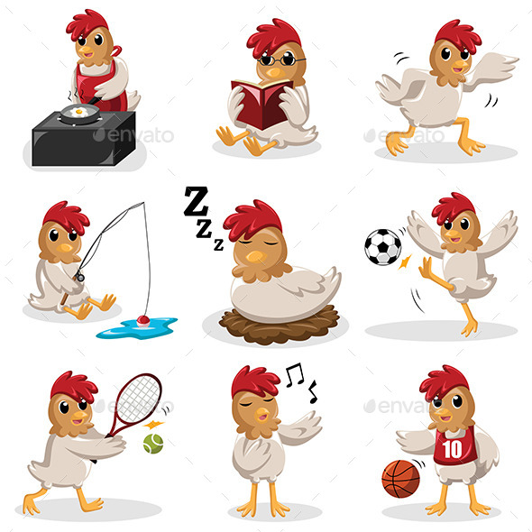 Chicken Characters Doing Different Activities - Animals Characters