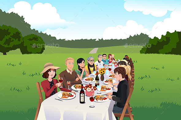 People Eating at a Farm Table - People Characters