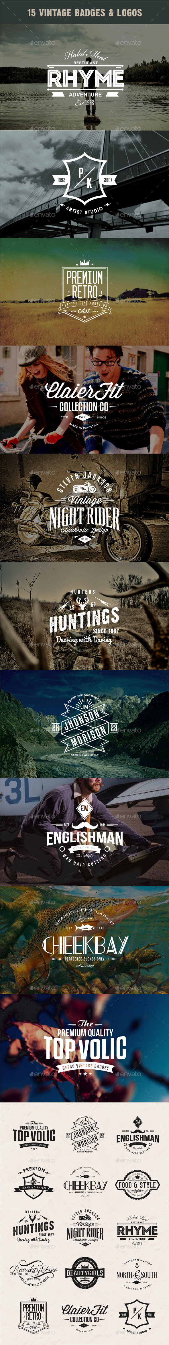 15 Vintage Badges and Logos - Badges & Stickers Web Elements