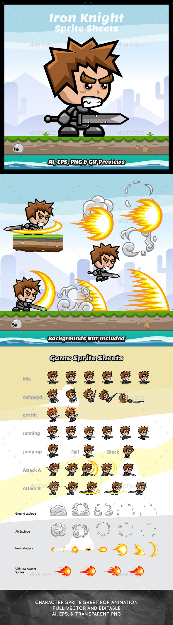 Iron Knight Game Character Sprite Sheets - Sprites Game Assets