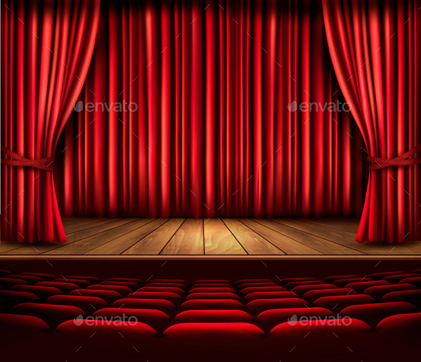 Cinema or Theater Scene with a Curtain - Decorative Vectors