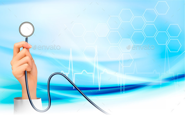 Background with Hand Holding a Stethoscope - Health/Medicine Conceptual