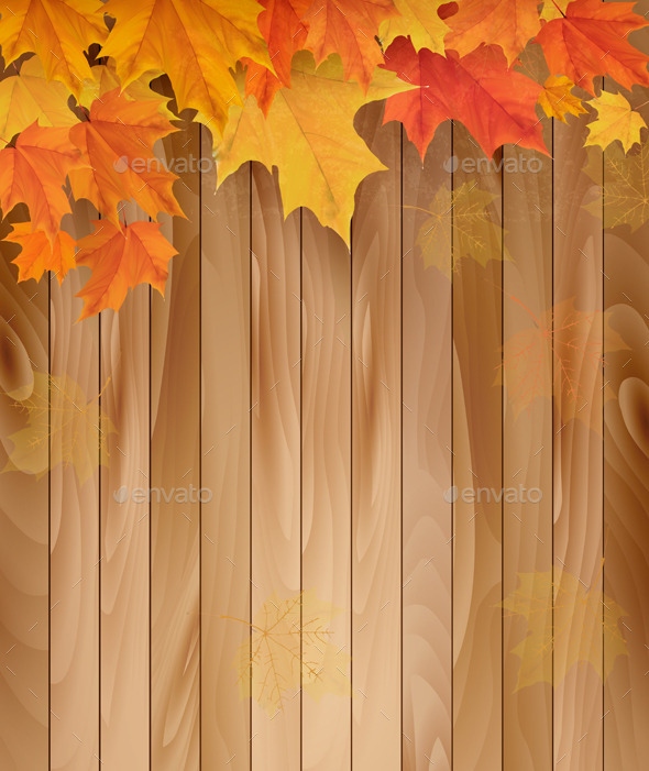 Wooden Background with Autumn Leaves - Nature Conceptual