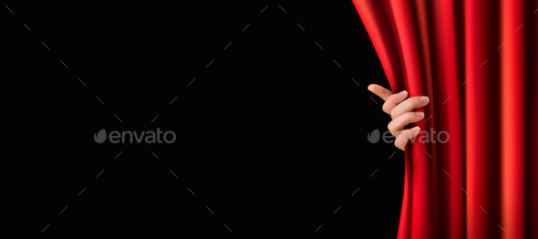 Background with Red Velvet Curtain and Hand - Borders Decorative