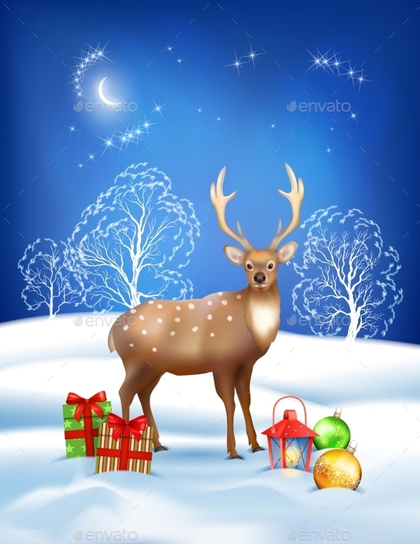 Vector Christmas Winter Night Background - Christmas Seasons/Holidays